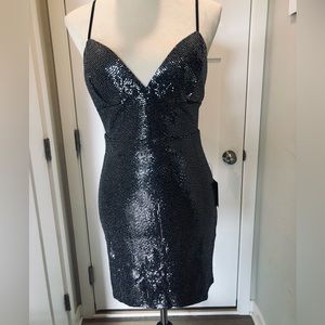 Let it Glow Black and Silver Sequin Bodycon Dress